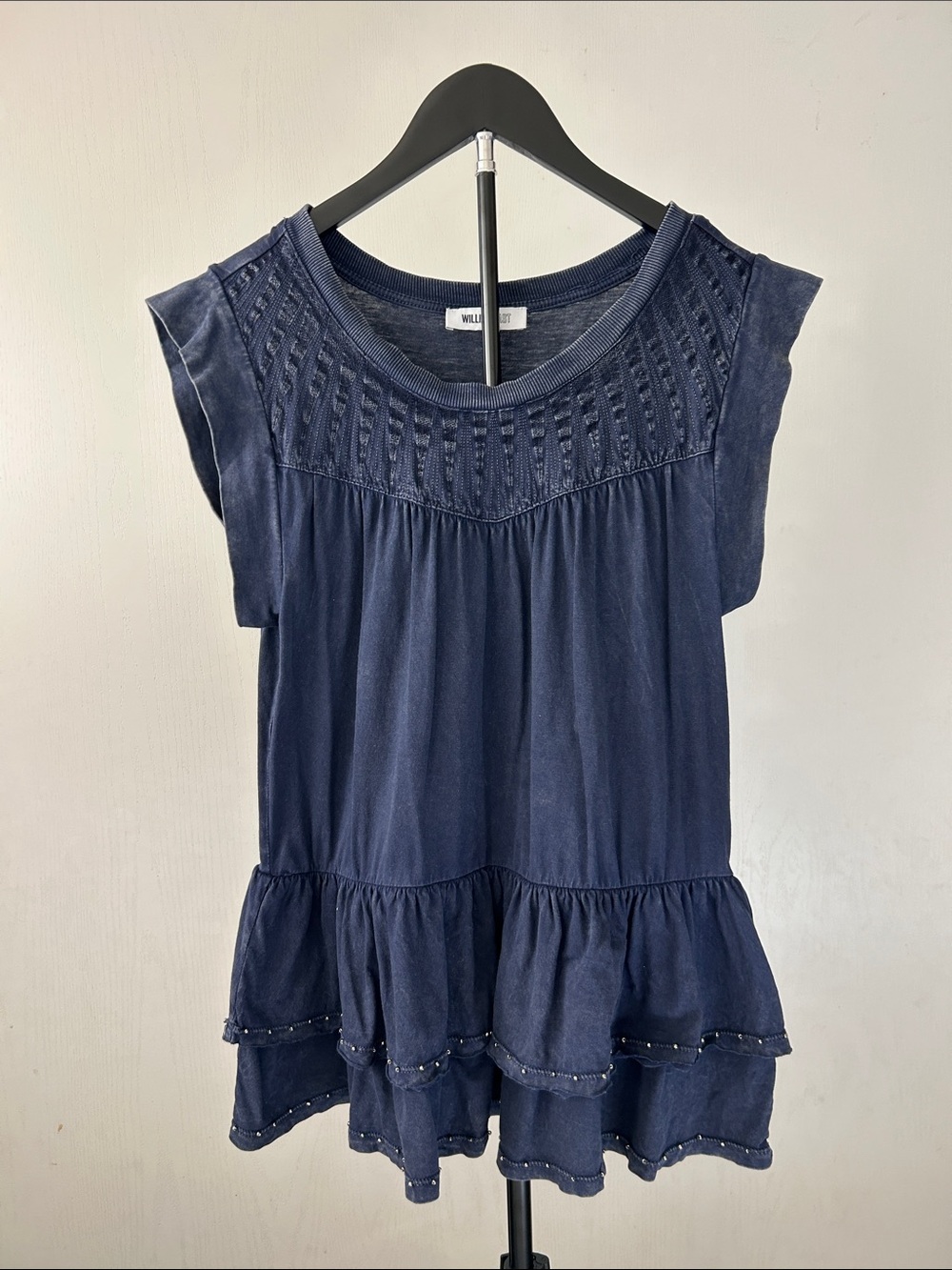 William Rast Navy Ruffle-Hem Tunic Top